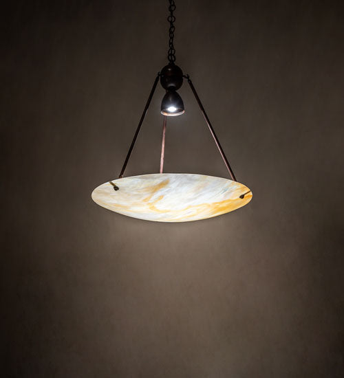Meyda Lighting Revival 26" Mahogany Bronze Inverted Pendant Light With Beige Iridescent Deco Ball Shade Glass