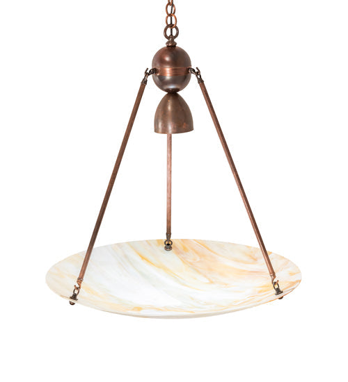 Meyda Lighting Revival 26" Mahogany Bronze Inverted Pendant Light With Beige Iridescent Deco Ball Shade Glass
