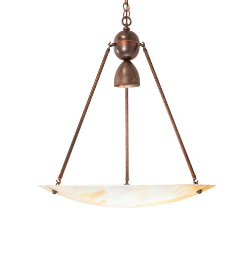 Meyda Lighting Revival 26" Mahogany Bronze Inverted Pendant Light With Beige Iridescent Deco Ball Shade Glass