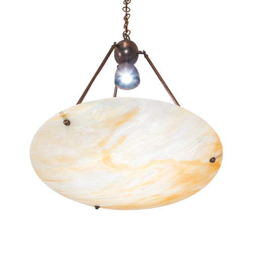 Meyda Lighting Revival 26" Mahogany Bronze Inverted Pendant Light With Beige Iridescent Deco Ball Shade Glass
