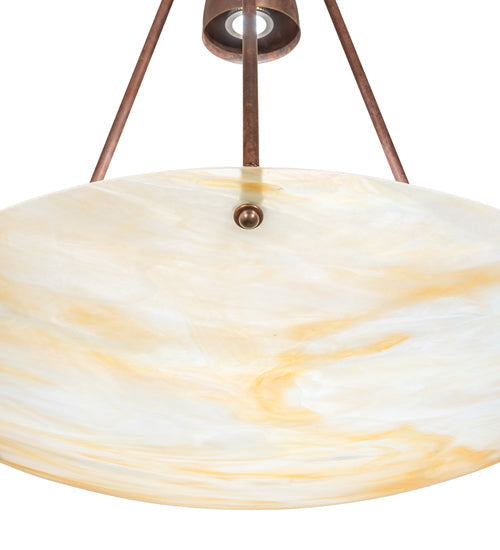 Meyda Lighting Revival 26" Mahogany Bronze Inverted Pendant Light With Beige Iridescent Deco Ball Shade Glass