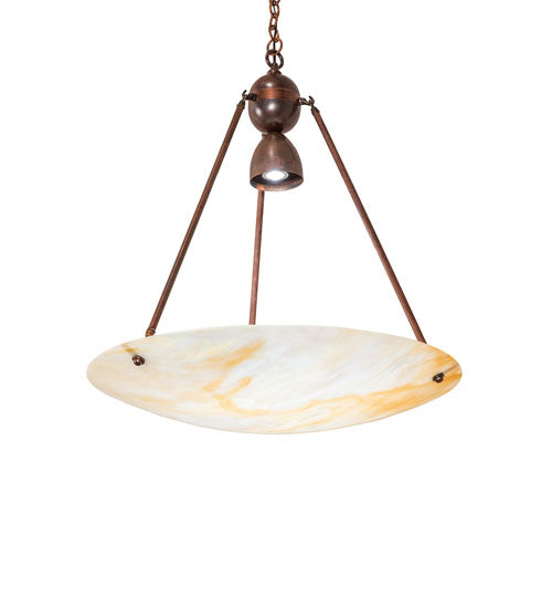 Meyda Lighting Revival 26" Mahogany Bronze Inverted Pendant Light With Beige Iridescent Deco Ball Shade Glass