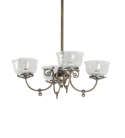Meyda Lighting Revival 27" 4-Light Antique Brass Gas & Electric Chandelier With Frosted Clear Shade Glass