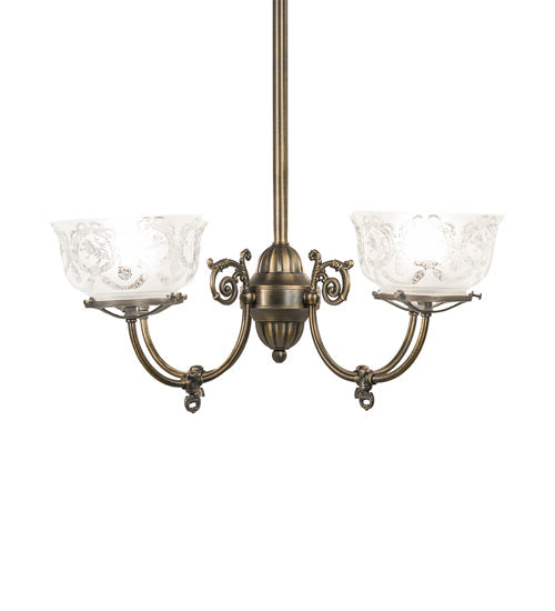 Meyda Lighting Revival 27" 4-Light Antique Brass Gas & Electric Chandelier With Frosted Clear Shade Glass