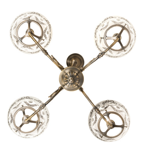 Meyda Lighting Revival 27" 4-Light Antique Brass Gas & Electric Chandelier With Frosted Clear Shade Glass