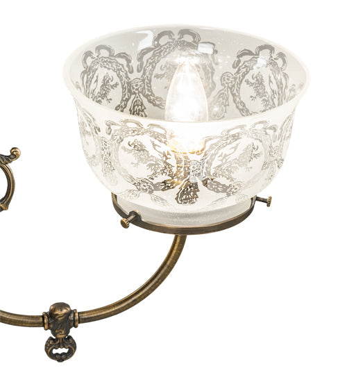 Meyda Lighting Revival 27" 4-Light Antique Brass Gas & Electric Chandelier With Frosted Clear Shade Glass