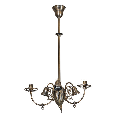 Meyda Lighting Revival 27" 6-Light Antique Brass Gas & Electric Chandelier With Clear Textured Shade Glass