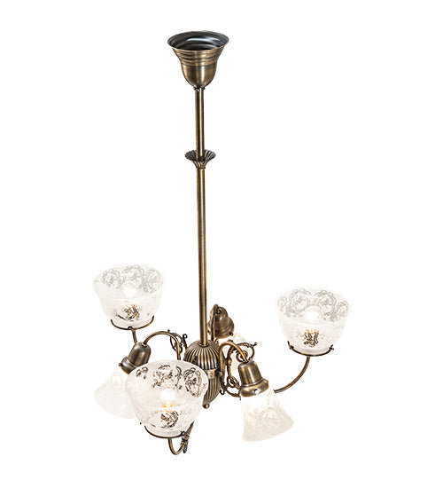 Meyda Lighting Revival 27" 6-Light Antique Brass Gas & Electric Chandelier With Clear Textured Shade Glass