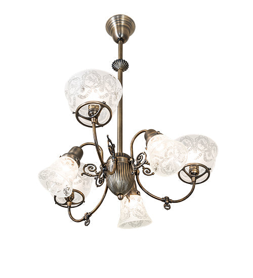 Meyda Lighting Revival 27" 6-Light Antique Brass Gas & Electric Chandelier With Clear Textured Shade Glass