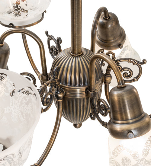Meyda Lighting Revival 27" 6-Light Antique Brass Gas & Electric Chandelier With Clear Textured Shade Glass