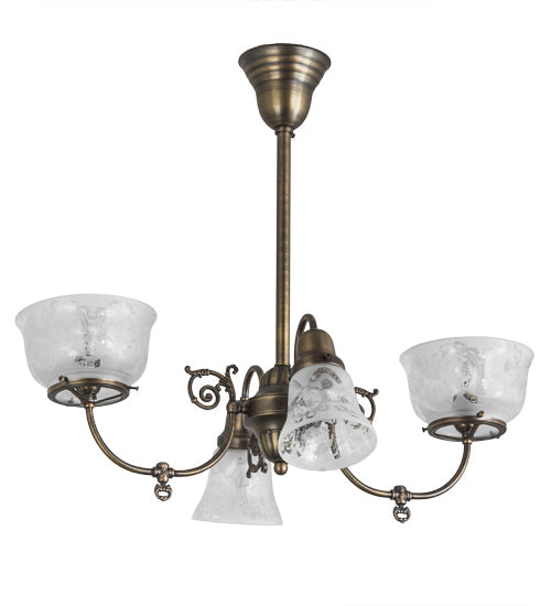 Meyda Lighting Revival 28" 4-Light Antique Brass Gas & Electric Chandelier With Clear Shade Glass