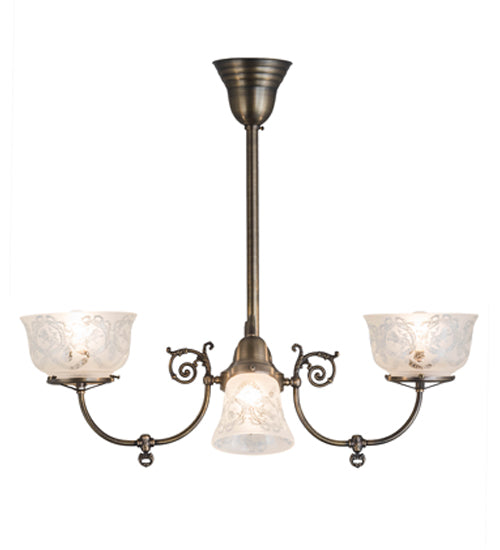 Meyda Lighting Revival 28" 4-Light Antique Brass Gas & Electric Chandelier With Clear Shade Glass