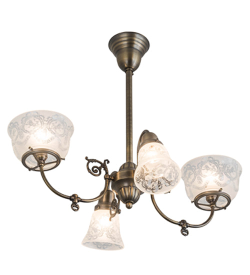 Meyda Lighting Revival 28" 4-Light Antique Brass Gas & Electric Chandelier With Clear Shade Glass