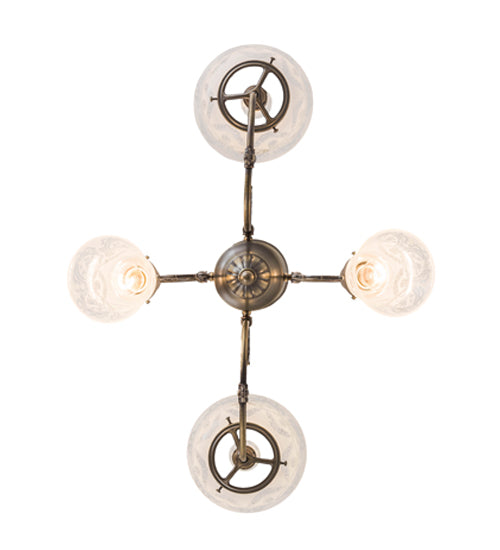 Meyda Lighting Revival 28" 4-Light Antique Brass Gas & Electric Chandelier With Clear Shade Glass