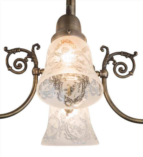 Meyda Lighting Revival 28" 4-Light Antique Brass Gas & Electric Chandelier With Clear Shade Glass