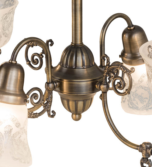Meyda Lighting Revival 28" 4-Light Antique Brass Gas & Electric Chandelier With Clear Shade Glass