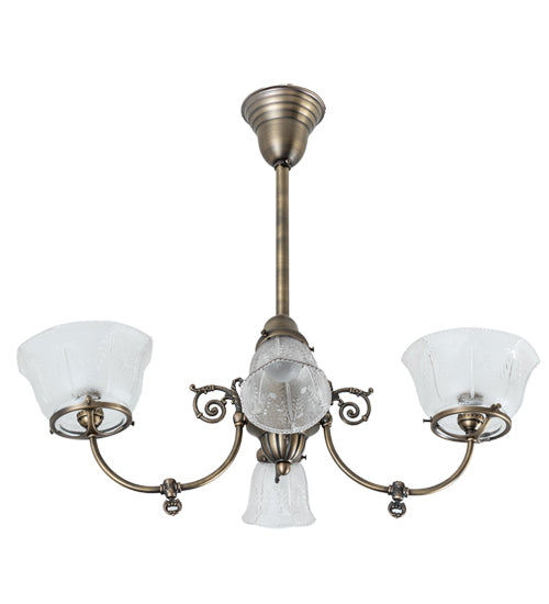 Meyda Lighting Revival 28" 4-Light Antique Brass Gas & Electric Island Chandelier With Clear Textured Shade Glass