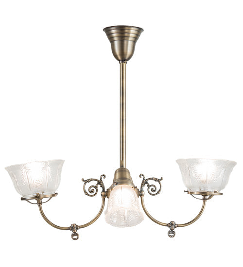 Meyda Lighting Revival 28" 4-Light Antique Brass Gas & Electric Island Chandelier With Clear Textured Shade Glass