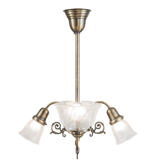Meyda Lighting Revival 28" 4-Light Antique Brass Gas & Electric Island Chandelier With Clear Textured Shade Glass