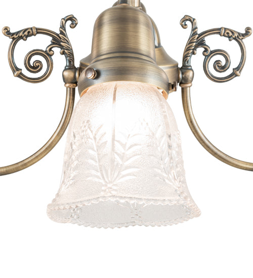Meyda Lighting Revival 28" 4-Light Antique Brass Gas & Electric Island Chandelier With Clear Textured Shade Glass