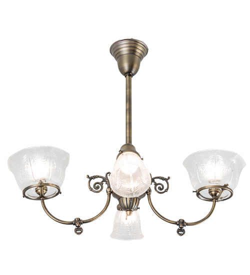Meyda Lighting Revival 28" 4-Light Antique Brass Gas & Electric Island Chandelier With Clear Textured Shade Glass