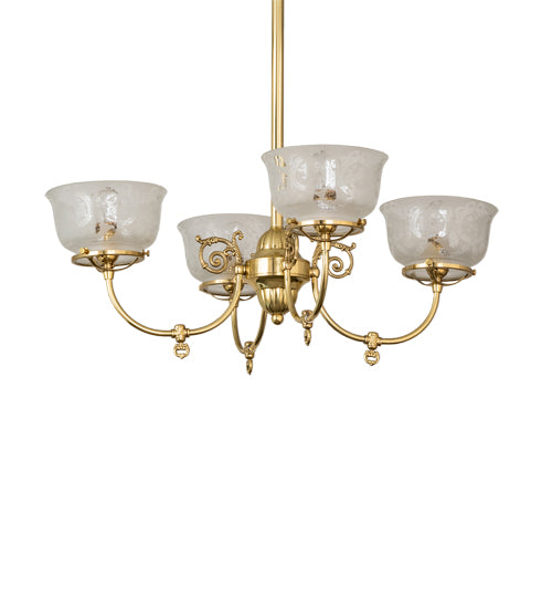 Meyda Lighting Revival 28" 4-Light Polished Brass Gas & Electric Chandelier With Clear Shade Glass
