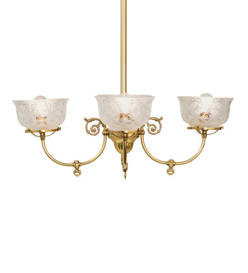 Meyda Lighting Revival 28" 4-Light Polished Brass Gas & Electric Chandelier With Clear Shade Glass
