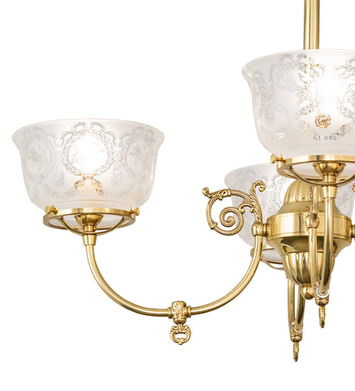 Meyda Lighting Revival 28" 4-Light Polished Brass Gas & Electric Chandelier With Clear Shade Glass