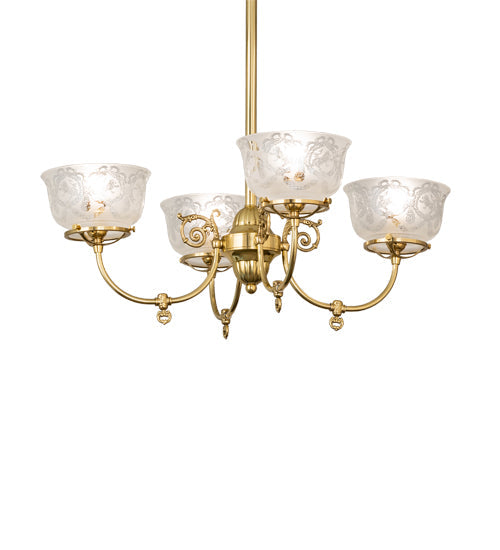 Meyda Lighting Revival 28" 4-Light Polished Brass Gas & Electric Chandelier With Clear Shade Glass