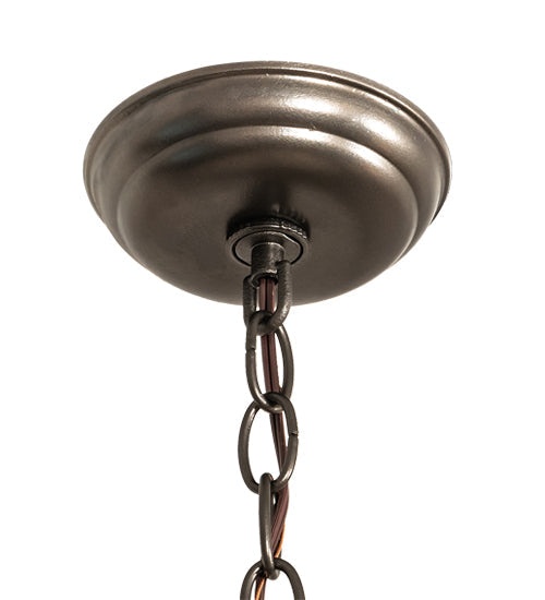 Meyda Lighting Revival 29" 6-Light Exterior Oil Rubbed Bronze Favrile Chandelier With Gold Iridescent Shade Glass
