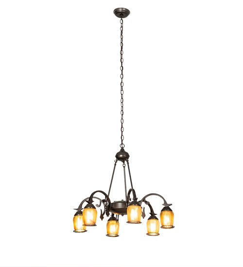 Meyda Lighting Revival 29" 6-Light Exterior Oil Rubbed Bronze Favrile Chandelier With Gold Iridescent Shade Glass