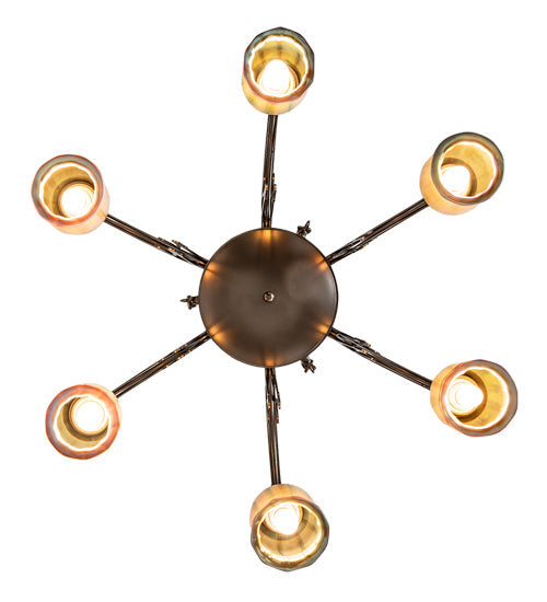 Meyda Lighting Revival 29" 6-Light Exterior Oil Rubbed Bronze Favrile Chandelier With Gold Iridescent Shade Glass