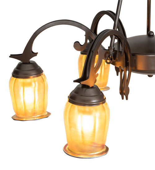Meyda Lighting Revival 29" 6-Light Exterior Oil Rubbed Bronze Favrile Chandelier With Gold Iridescent Shade Glass