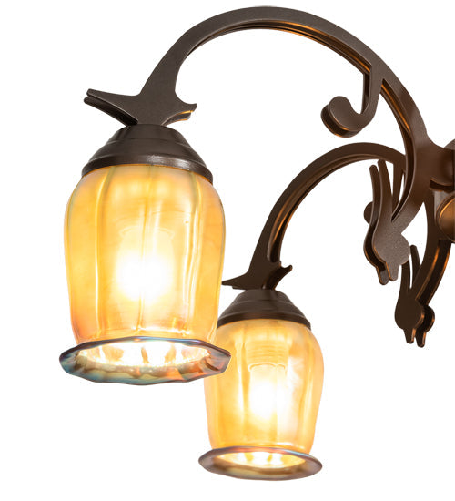 Meyda Lighting Revival 29" 6-Light Exterior Oil Rubbed Bronze Favrile Chandelier With Gold Iridescent Shade Glass