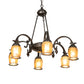 Meyda Lighting Revival 29" 6-Light Exterior Oil Rubbed Bronze Favrile Chandelier With Gold Iridescent Shade Glass