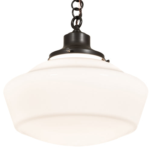 Meyda Lighting Revival 30223 16" Craftsman Brown Schoolhouse Traditional Pendant Light With White Globe Shade Glass