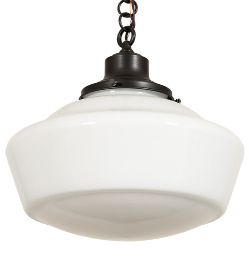 Meyda Lighting Revival 30223 16" Craftsman Brown Schoolhouse Traditional Pendant Light With White Globe Shade Glass