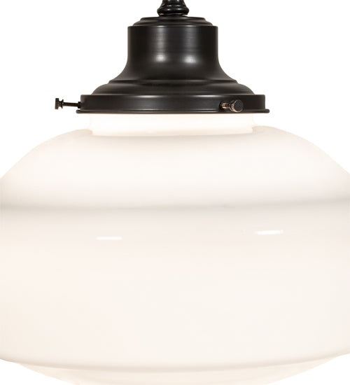 Meyda Lighting Revival 30223 16" Craftsman Brown Schoolhouse Traditional Pendant Light With White Globe Shade Glass