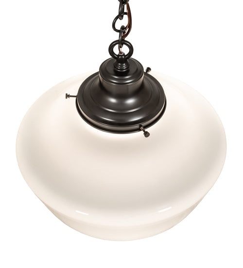 Meyda Lighting Revival 30223 16" Craftsman Brown Schoolhouse Traditional Pendant Light With White Globe Shade Glass