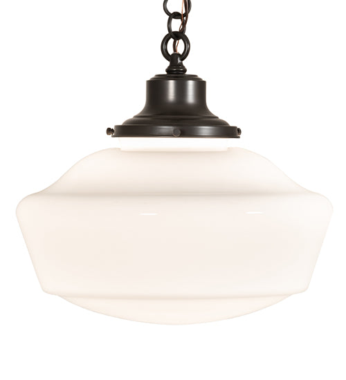 Meyda Lighting Revival 30223 16" Craftsman Brown Schoolhouse Traditional Pendant Light With White Globe Shade Glass