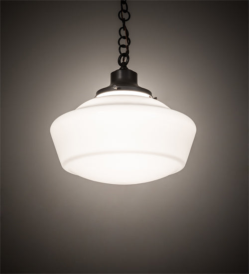 Meyda Lighting Revival 30223 16" Craftsman Brown Schoolhouse Traditional Pendant Light With White Globe Shade Glass
