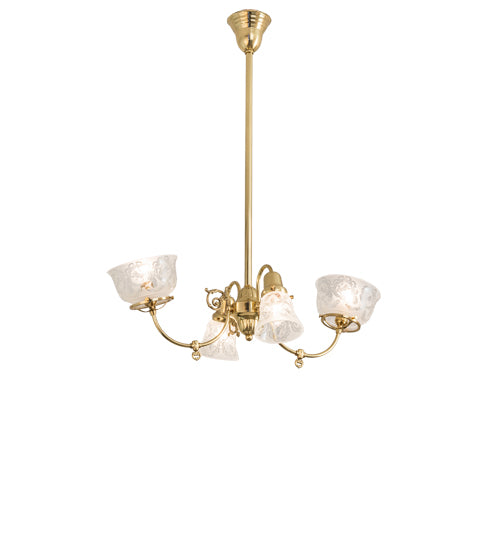 Meyda Lighting Revival 31" 4-Light Polished Brass Gas & Electric Island Chandelier With Clear Etched Shade Glass
