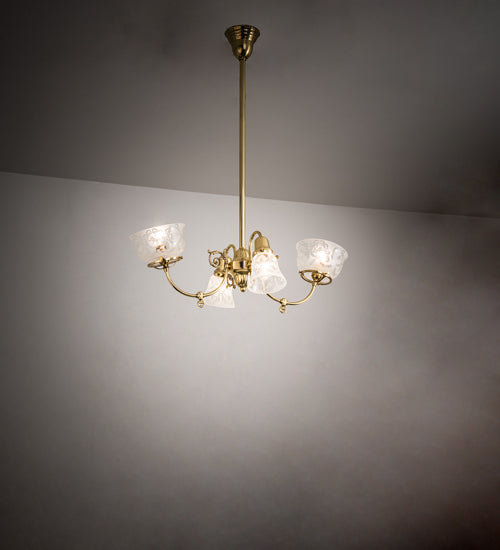 Meyda Lighting Revival 31" 4-Light Polished Brass Gas & Electric Island Chandelier With Clear Etched Shade Glass