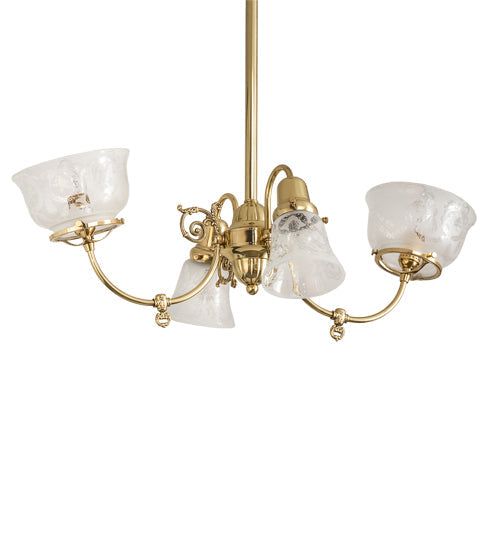 Meyda Lighting Revival 31" 4-Light Polished Brass Gas & Electric Island Chandelier With Clear Etched Shade Glass