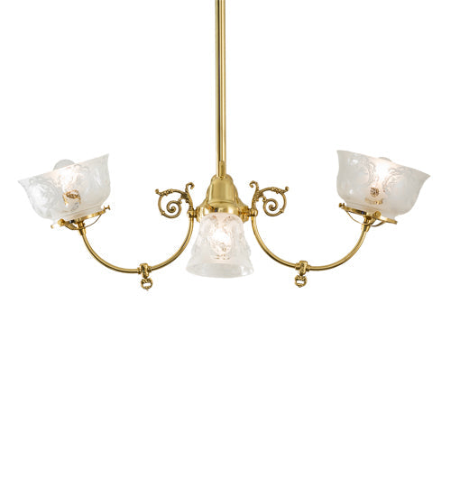 Meyda Lighting Revival 31" 4-Light Polished Brass Gas & Electric Island Chandelier With Clear Etched Shade Glass
