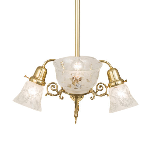 Meyda Lighting Revival 31" 4-Light Polished Brass Gas & Electric Island Chandelier With Clear Etched Shade Glass