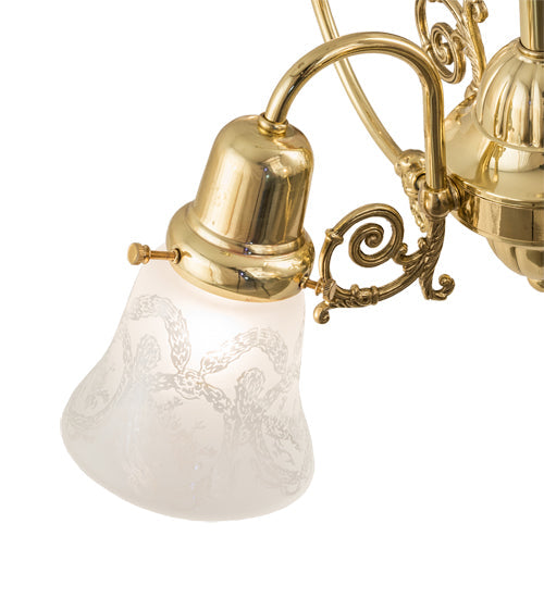 Meyda Lighting Revival 31" 4-Light Polished Brass Gas & Electric Island Chandelier With Clear Etched Shade Glass
