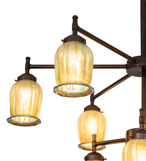 Meyda Lighting Revival 32" 9-Light Mahogany Bronze Favrile Chandelier With Gold Iridescent Shade Glass