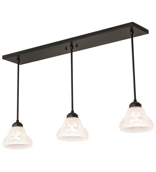 Meyda Lighting Revival 36" 3-Light Timeless Bronze Nautica Island Pendant Light With Antique White Frosted Shade Glass