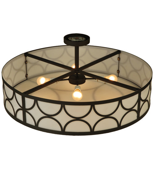 Meyda Lighting Revival 36" 4-Light Oil Rubbed Bronze Deco Semi-flush Mount Ceiling Light With Gloss Statuario Idalight Shade